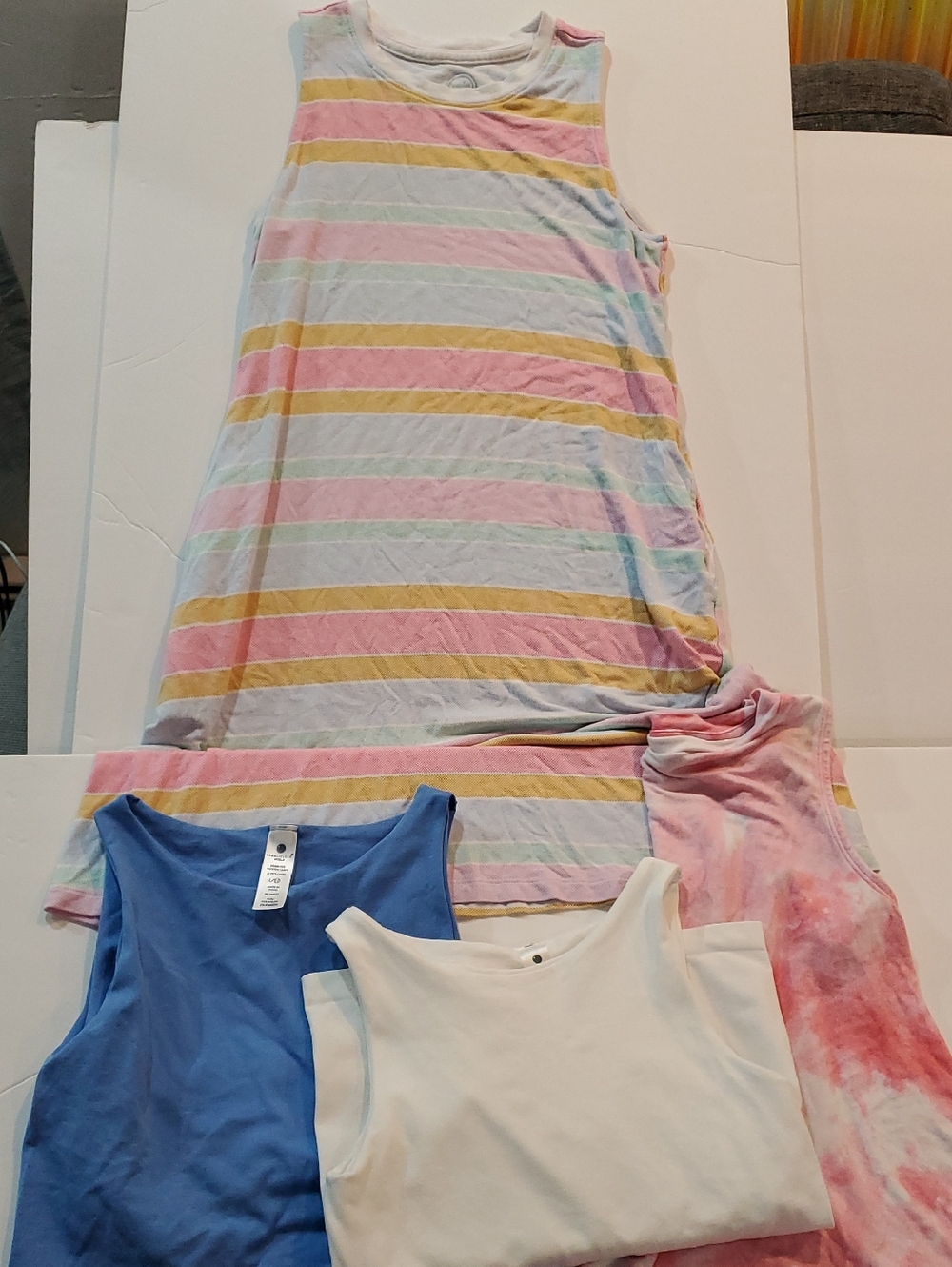 Sundress And Tanks Girl's Lot 10-12 Stripe Tank Dress Shelf Bra Tank Tie Dye Top